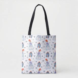 Christmas Snowman Seamless Pattern Holiday Tote Bag