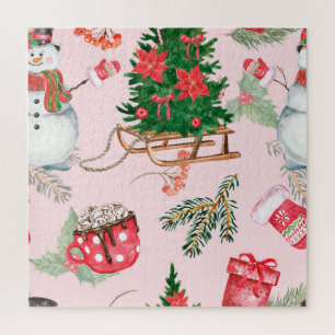 Christmas Snowman Seamless Pattern. Jigsaw Puzzle