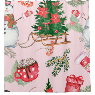 Christmas Snowman Seamless Pattern. Shower Curtain