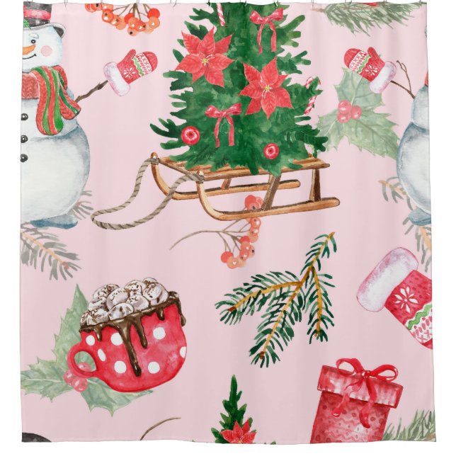 Christmas Snowman Seamless Pattern. Shower Curtain (Front)