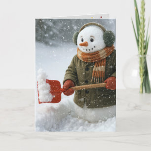 Christmas Snowman Shoveling Snow Card