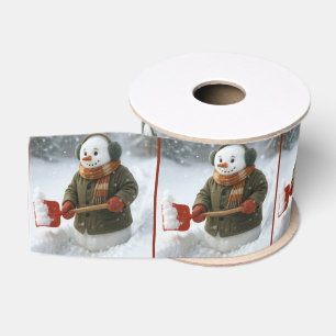 Christmas Snowman Shoveling Snow Grosgrain Ribbon