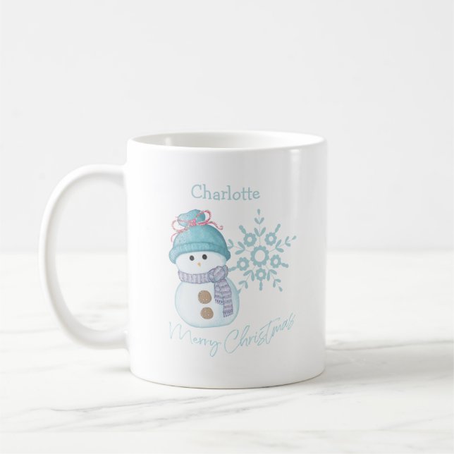 Christmas Snowman Snowflake Cute Coffee Mug (Left)