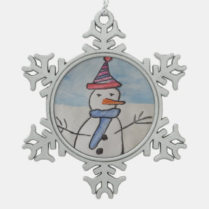 Christmas Snowman Snowflake Pewter Christmas Ornament