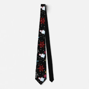 Christmas Snowman Snowflakes Red Black Holiday Tie