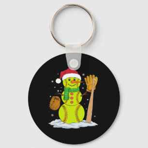 Christmas Snowman Softball Pitcher Boys Kids Teens Key Ring