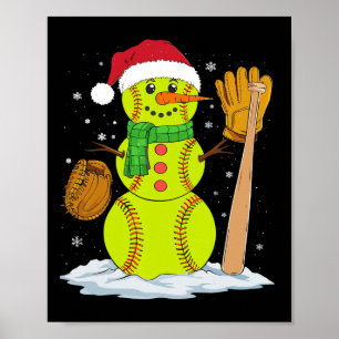 Christmas Snowman Softball Pitcher Boys Kids Teens Poster