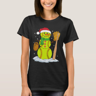 Christmas Snowman Softball Pitcher Boys Kids Teens T-Shirt