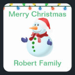 Christmas Snowman Square Sticker<br><div class="desc">Fun And Cute Christmas Sticker.</div>
