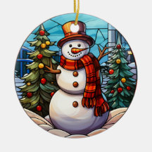 Christmas Snowman stained glass style