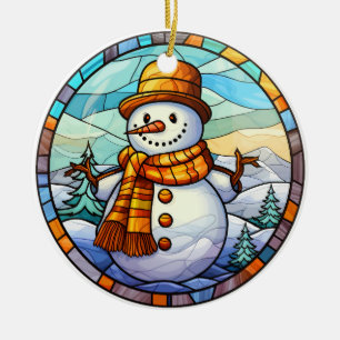 Christmas snowman  stained glass style ceramic ornament