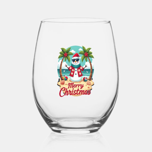 christmas Snowman Stemless Wine Glass (Front)