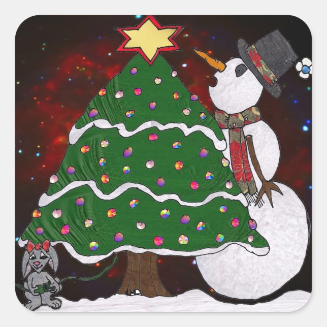 Christmas Snowman Surprise Holidays Square Sticker (Front)