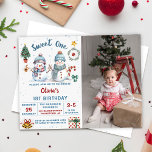 Christmas Snowman Sweet One 1st Birthday Photo Invitation<br><div class="desc">Christmas Snowman Sweet One 1st Birthday Photo Invitation</div>