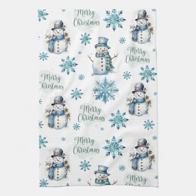 Christmas Snowman  Tea Towel (Vertical)