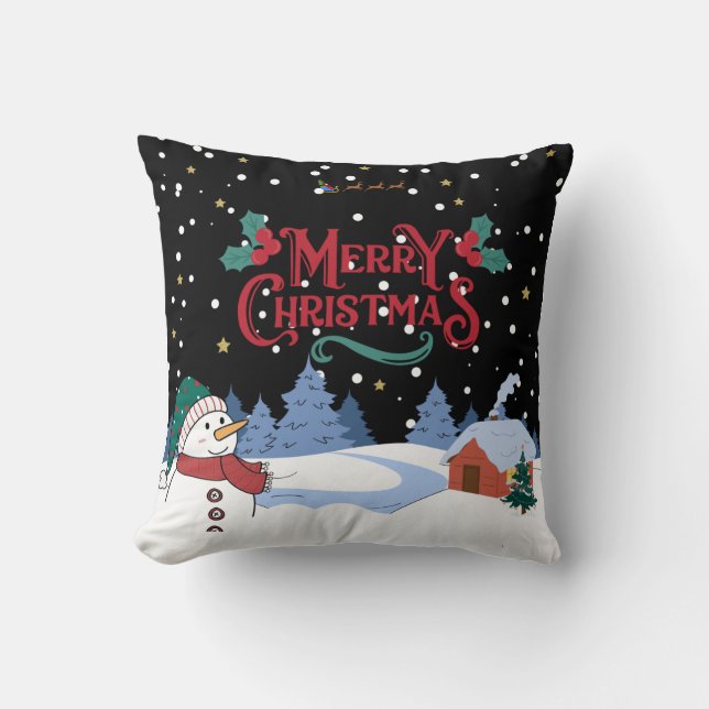 "Christmas Snowman Throw Pillow – Festive Holiday  (Front)