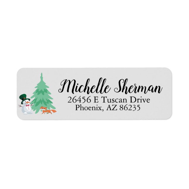 Christmas Snowman Tree Personalised Return Address Label (Front)