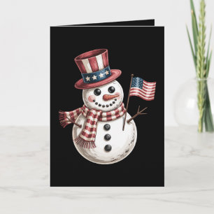 Christmas Snowman USA Flag Patriotic Xmas Snow Card
