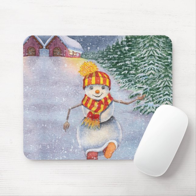 Christmas snowman walking mouse pad (With Mouse)