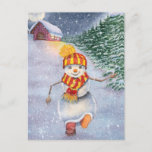 Christmas snowman walking postcard<br><div class="desc">christmas snowman doll man, 
fun painting celebrate love , 
funny cheerful drawn snowflake, 
vintage scarf forest cute, 
cartoon drawing art merry , 
new white season snow, 
celebration happy illustration , 
winter holiday santa year, 
tree house hat, 
doll christmas snowman man, </div>