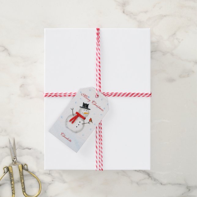 Christmas Snowman Watercolour Gift Tags (With Twine)