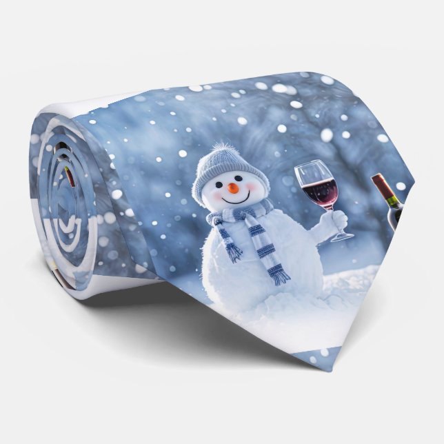 Christmas Snowman Wine Holiday Cute Tie (Rolled)