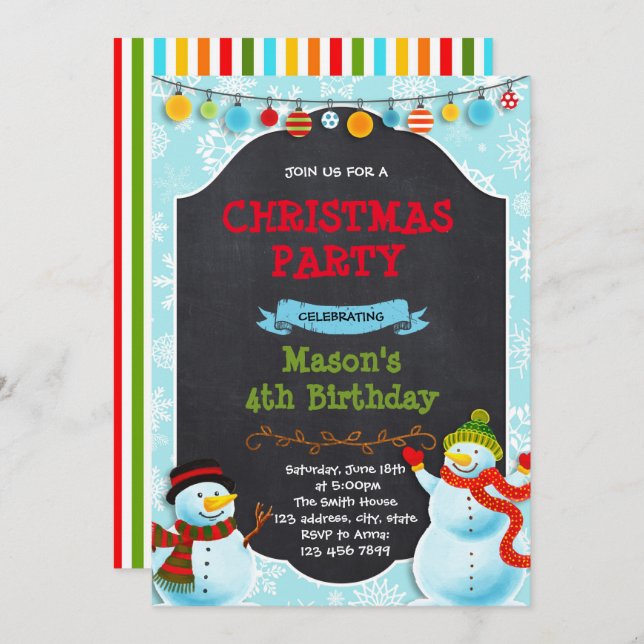 Christmas snowman winter birthday invitation (Front/Back)