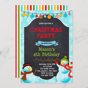 Christmas snowman winter birthday invitation