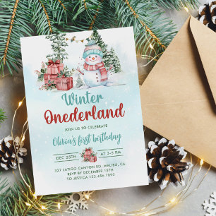 Christmas Snowman Winter Onederland 1st Birthday  Invitation