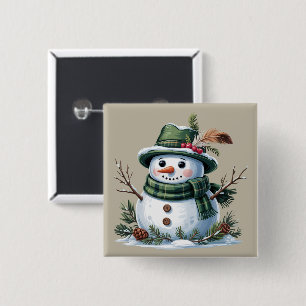Christmas Snowman Winter Season Holiday 15 Cm Square Badge
