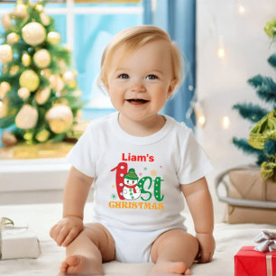Christmas Snowman with Baby's Name Personalised Baby T-Shirt