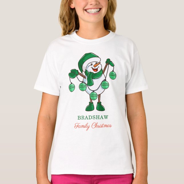 Christmas Snowman with Baubles Family Matching T-Shirt (Front)