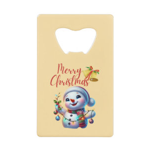 Christmas Snowman with Bells Festive Holiday Art