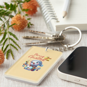 Christmas Snowman with Bells Festive Holiday Art Key Ring