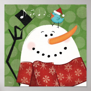 Christmas Snowman with Bird Poster
