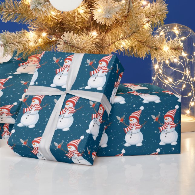 Christmas Snowman with Bird    Wrapping Paper (Holidays)