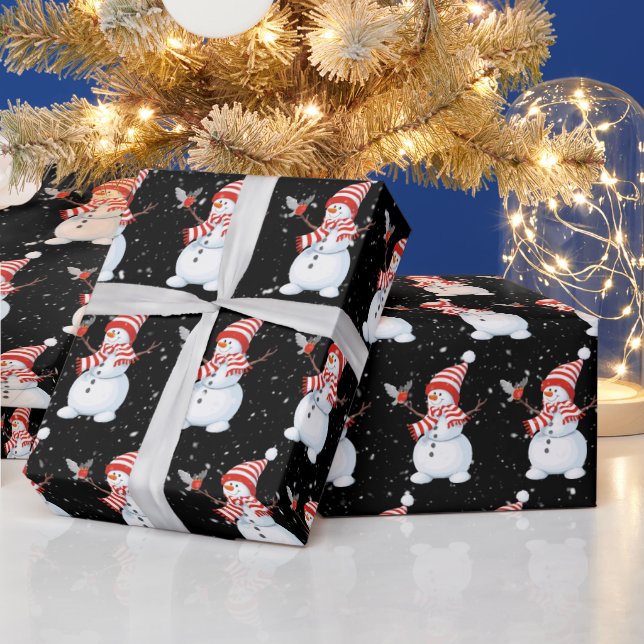 Christmas Snowman with Bird   Wrapping Paper (Holidays)