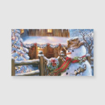 Christmas Snowman with Birds Magnet