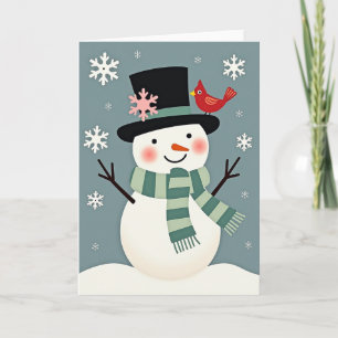 Christmas Snowman With Cardinal Card