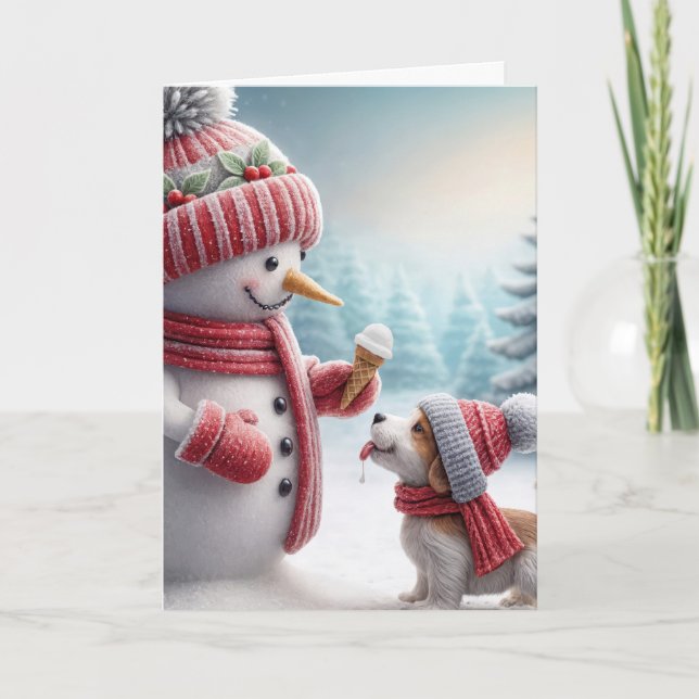 Christmas Snowman With Dog Card (Front)