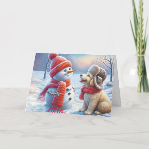 Christmas Snowman With Dog Card
