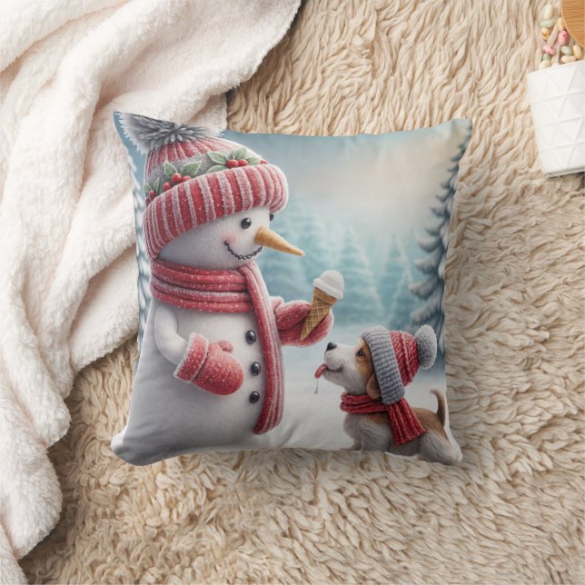 Christmas Snowman With Dog Cushion (Blanket)