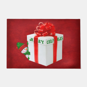 Christmas Snowman With Gift  Doormat