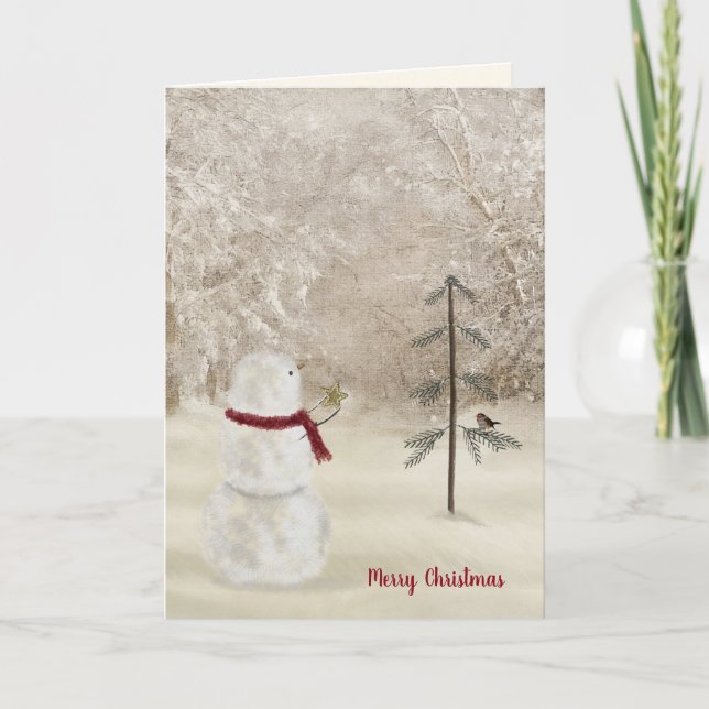Christmas snowman with gold star card (Front)