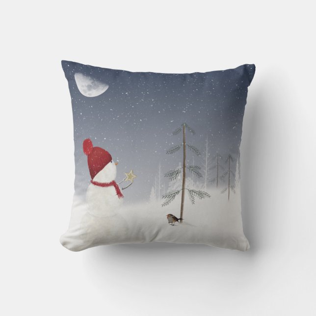 Christmas snowman with gold star cushion (Front)