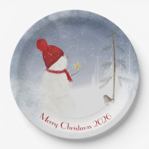Christmas snowman with gold star paper plate