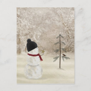Christmas Snowman With Gold Star Postcard