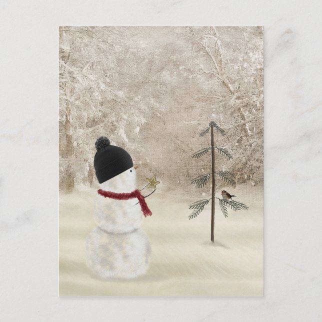Christmas Snowman With Gold Star  Postcard (Front)