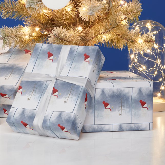 Christmas Snowman With Gold Star Wrapping Paper (Holidays)