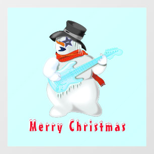 Christmas Snowman with Guitar Window Cling